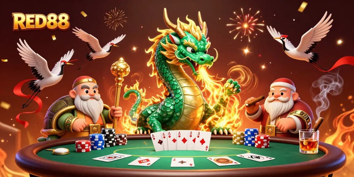 Experience thrilling gaming at RED88 with vibrant characters amidst poker excitement.