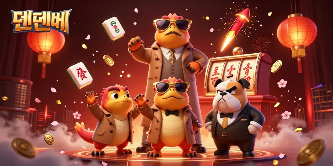 Experience the thrill of 텐텐벳 as cartoon raptors attempt VIP entry, surrounded by vibrant casino elements.