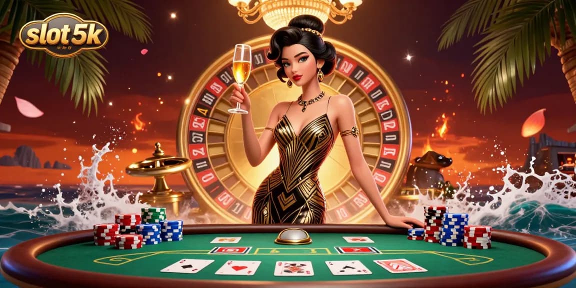 Spin to win big with slot 5k in this vibrant casino illustration featuring a glamorous setting.
