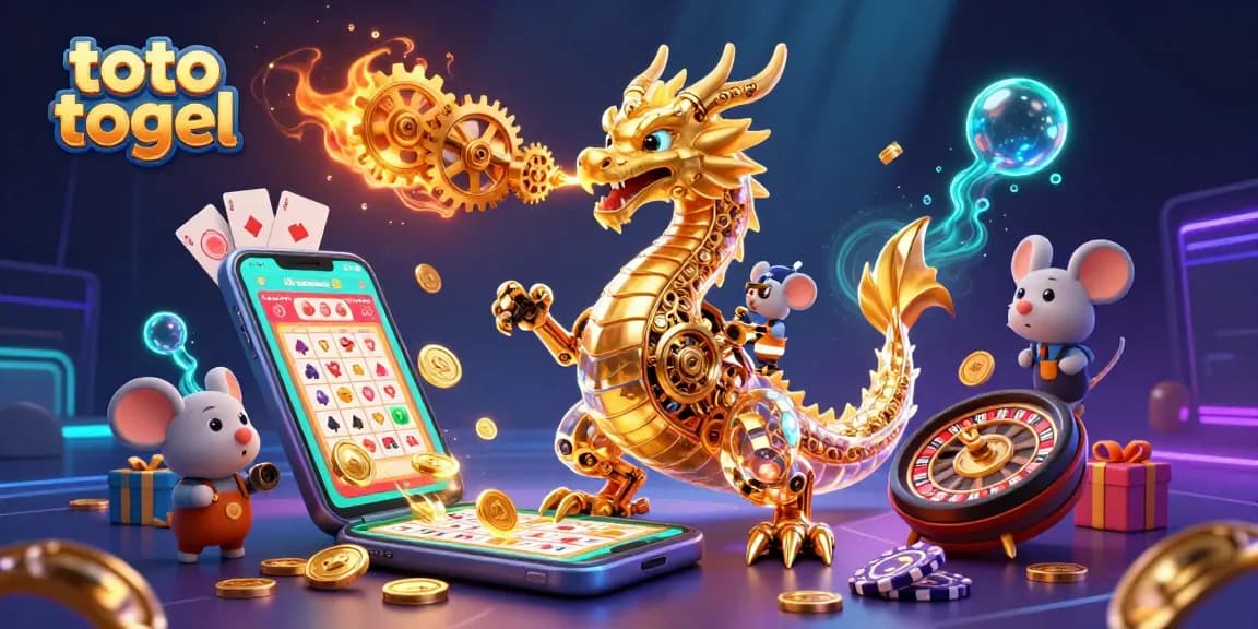 Toto togel players engaging with an interactive lottery game featuring a golden dragon and casino elements.