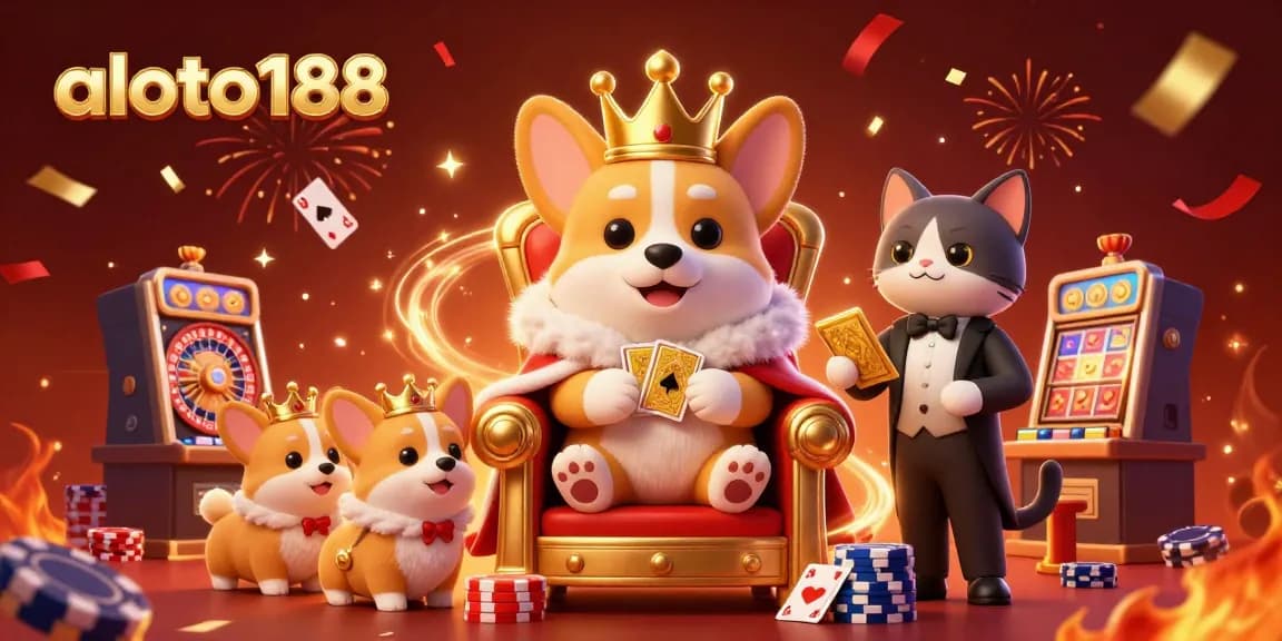Experience the excitement of aloto188 with a 3D casino scene featuring a royal corgi and dynamic game elements.