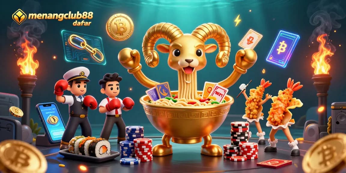 Engage with menangclub88 daftar in a vibrant casino scene featuring dynamic crypto-themed characters and elements.