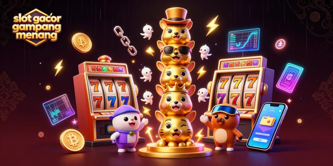 Play and win at slot gacor gampang menang with vibrant 3D casino themed artwork.