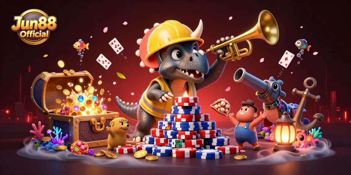 Immerse in thrilling gameplay with Jun88 Official, represented by vibrant casino themed 3D illustration