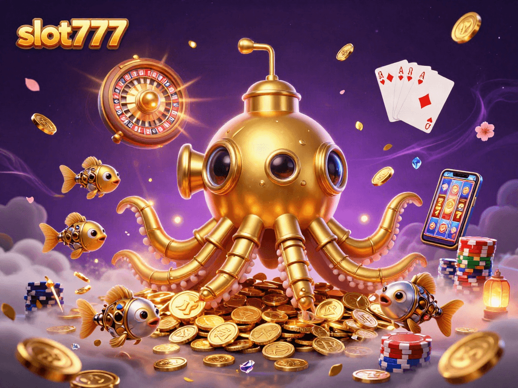 Experience the thrill of slot777 with our vibrant casino-themed illustration featuring mythical elements and dynamic game symbols.