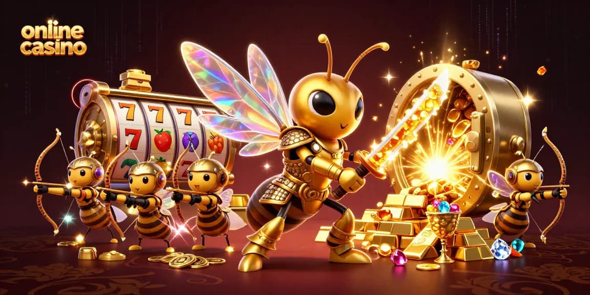 Engage in an online casino adventure with samurai hornets and treasures bursting from a vault.