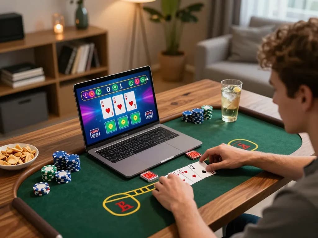 Experience live blackjack on Fun88 com, showcasing a player engaged in online gaming with snacks nearby.
