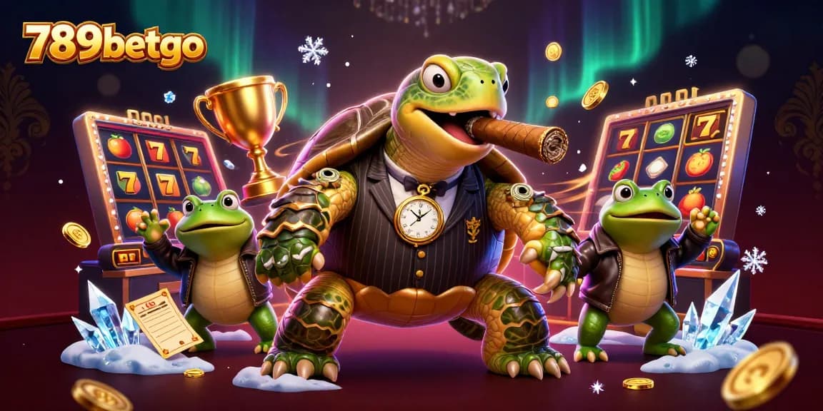 Experience thrilling moments at 789betgo with a vibrant 3D casino scene featuring a snapping turtle and bullfrogs.