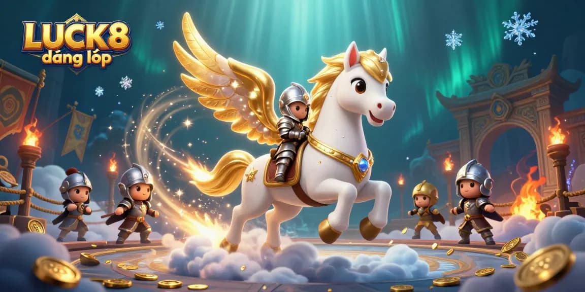 Experience LUCK8 đăng nhập with an enchanting 3D illustration of a celestial horse, perfect for online casino vibes.
