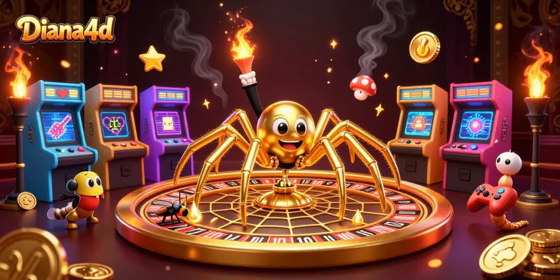 Diana4d offers thrilling slot experiences with a golden spider and dynamic casino elements.