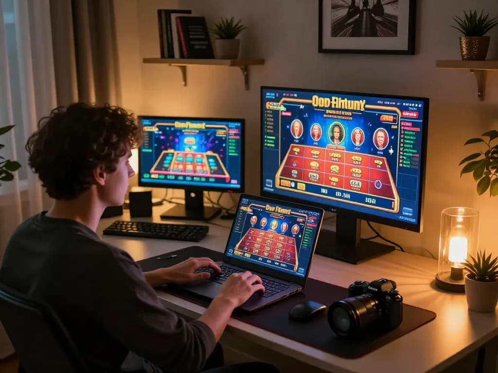 xocdiavn player engaging in online gambling at a modern home gaming setup.