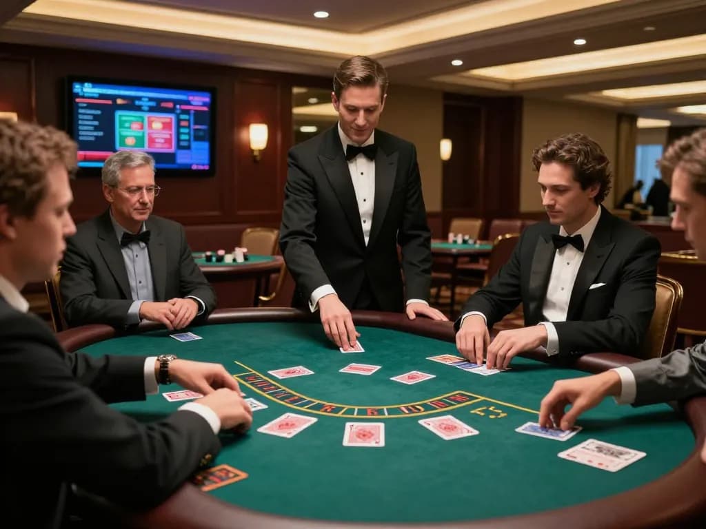 Experience strategic gameplay at ATQ's luxurious live dealer blackjack table with engaging players.