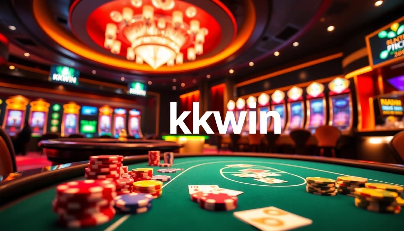 Experience the thrilling action of kkwin at a vibrant casino table with poker chips and cards.