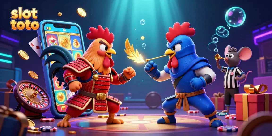Engage with the thrilling slot toto games featuring dynamic cartoon roosters in a dramatic showdown.