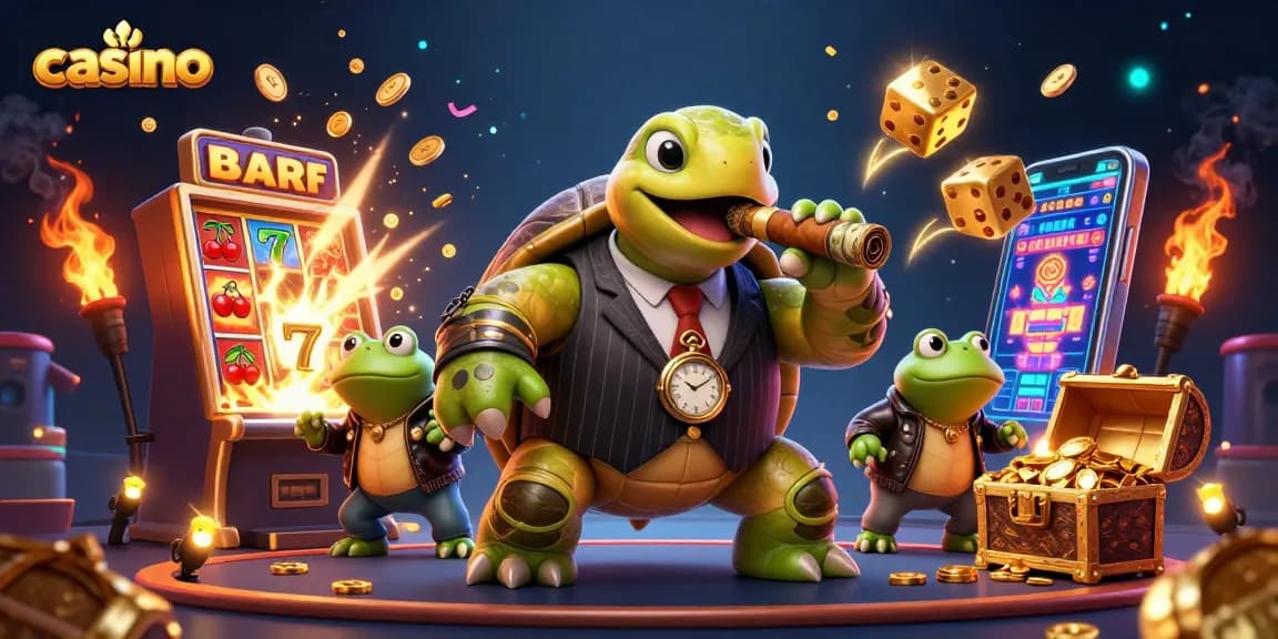 Experience the excitement of a casino with a turtle mobster, bullfrog enforcers, and slot machines.