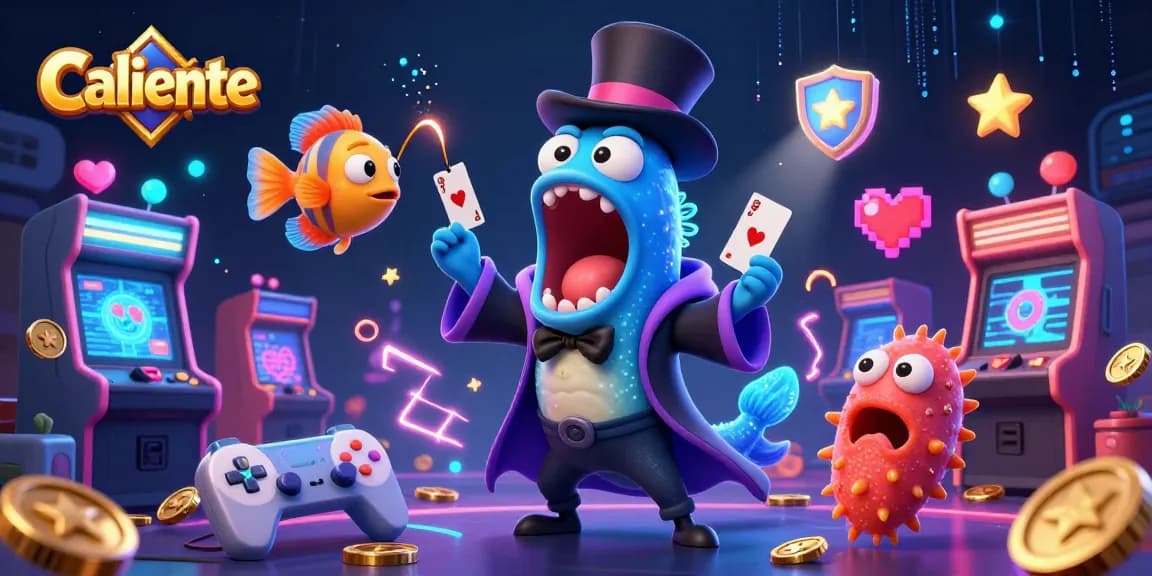 Caliente features a magical underwater casino scene with a gulper eel performing tricks amidst vibrant game machines.