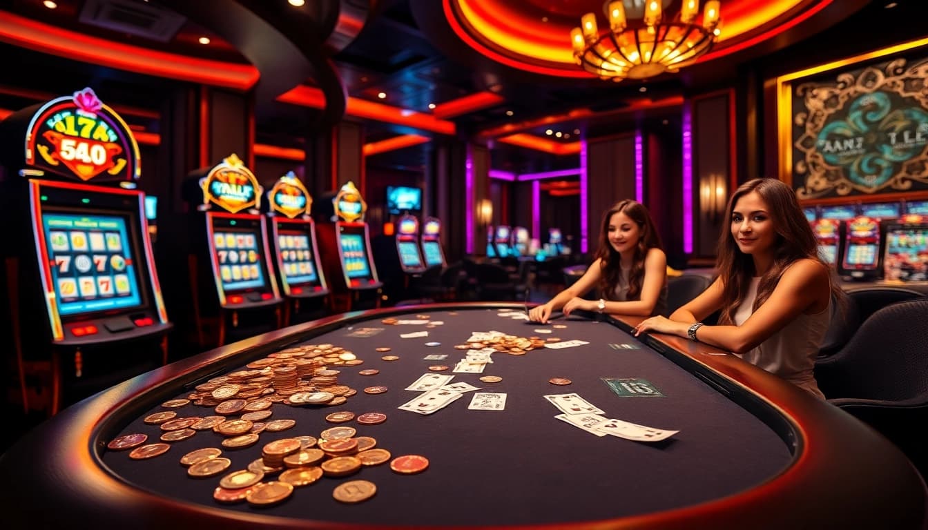 Players enjoying the thrilling qqmacan slot experience in a vibrant casino setting.