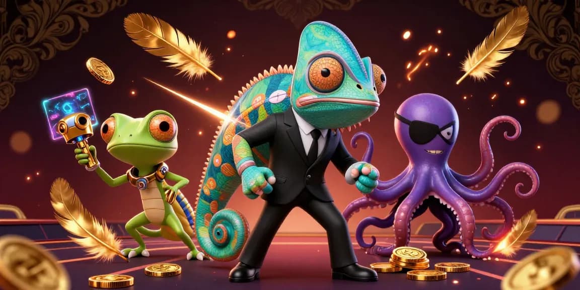 Engage in thrilling gaming experiences at tt88 with a vibrant chameleon and an octopus in a dynamic arena.