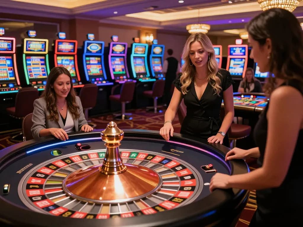 Players enjoying roulette at online casinos in Canada, showcasing betting excitement and vibrant atmosphere.