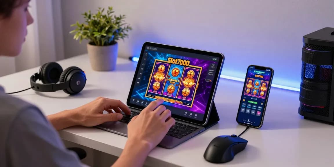 Engaging setup showcasing Slot7000 application on devices, enhancing online gaming experience.
