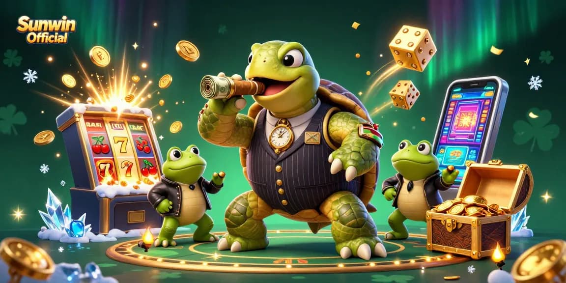 Engage with Sunwin Official's exciting gaming experience featuring a fun illustration of thrilling casino action.