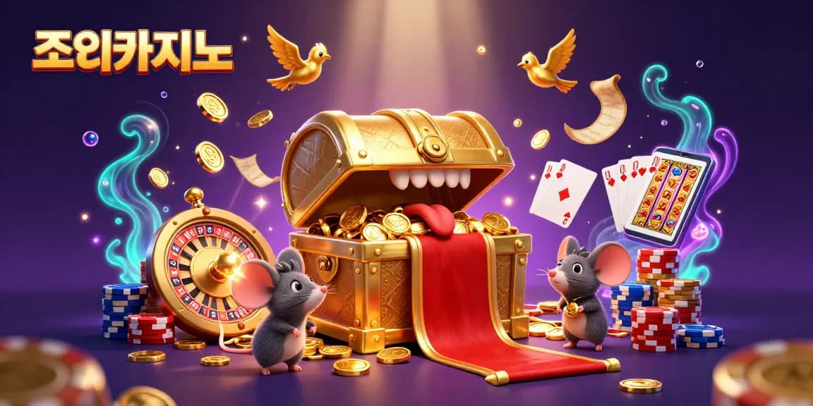 Experience thrilling gameplay at 조이카지노 with a 3D illustration of vibrant casino elements.