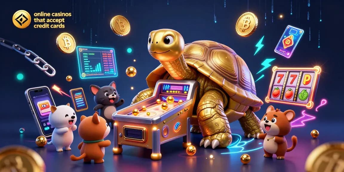 Experience the thrill of online casinos that accept credit cards with this vibrant illustration showing a tortoise pinball machine.