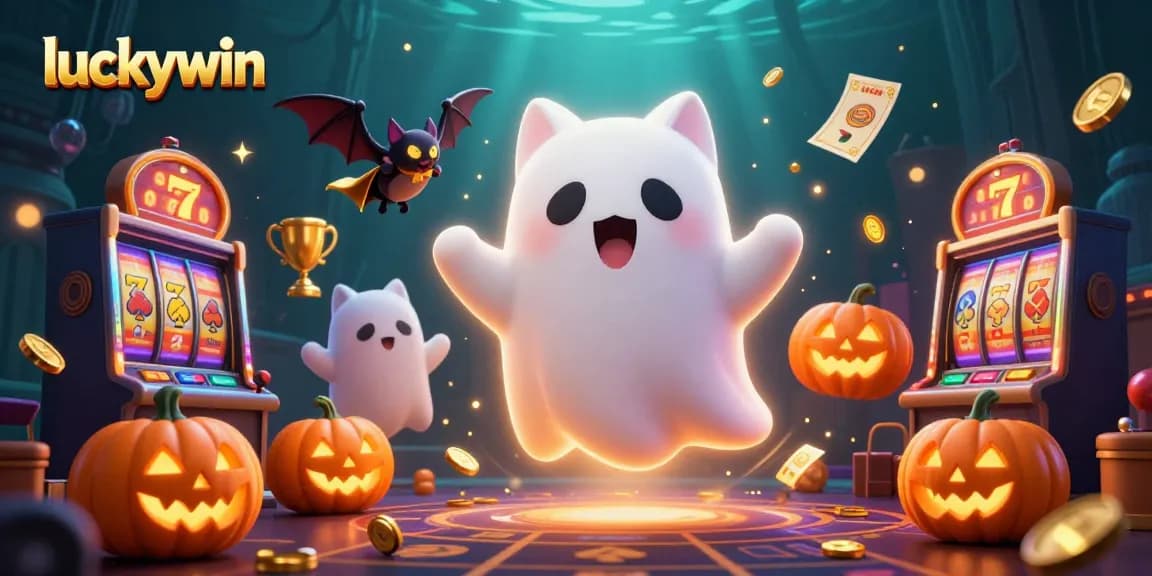 Experience thrilling gameplay at luckywin with a friendly ghost cat in a casino scene.