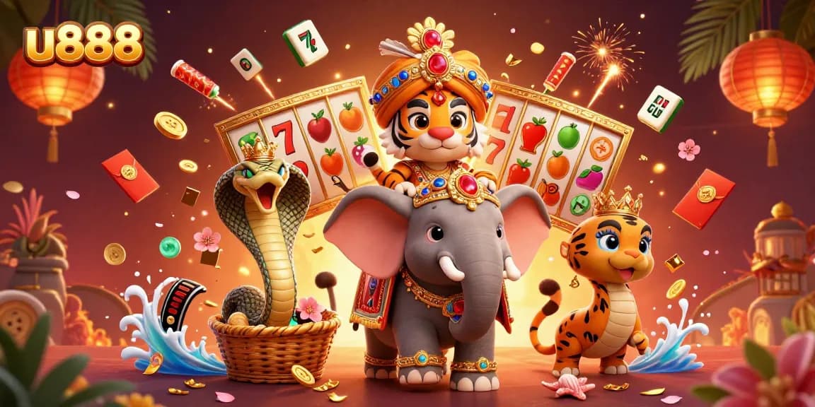 Experience exciting wins at u888 with vibrant slot games, featuring a majestic character scene.