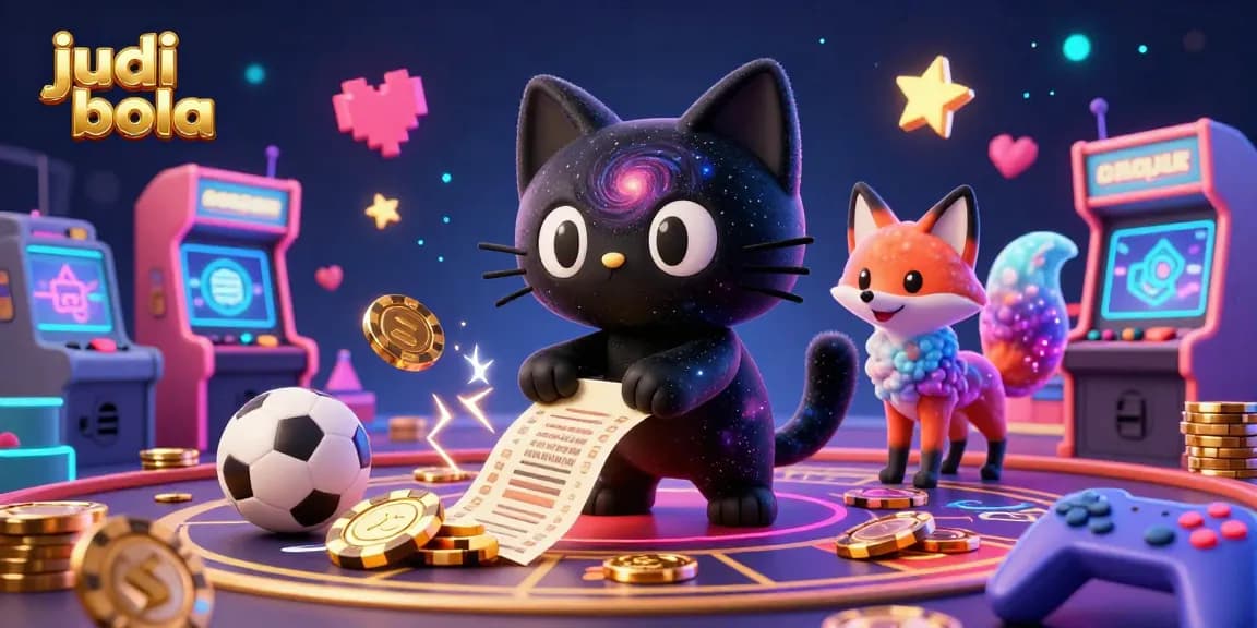 Experience judi bola action with a cosmic cat and fox at a thrilling sports betting scene.
