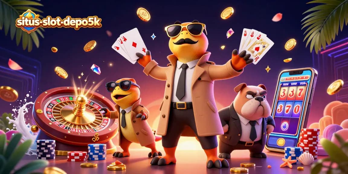Experience vivid gameplay with situs-slot-depo5k as raptors sneak into a casino VIP lounge, surrounded by gold coins and riches.