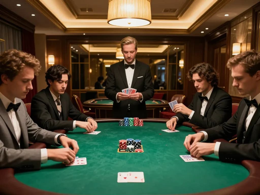 GG88 players engaged in an intense poker match in a luxurious setting, showcasing strategic gameplay.
