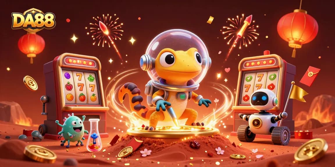 Experience the thrill of DA88 slots in a vibrant Martian casino environment filled with treasures.