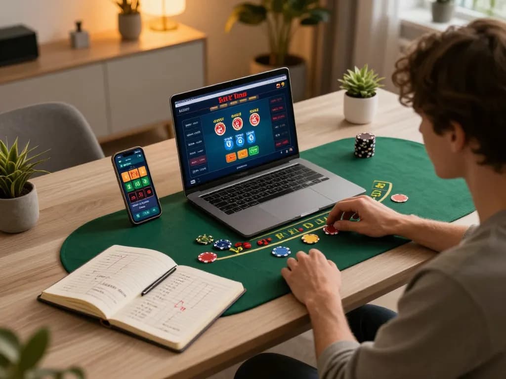 Engaging in online blackjack gameplay at https://ko6689.com/ with betting notes and live dealer, showcasing modern gambling.