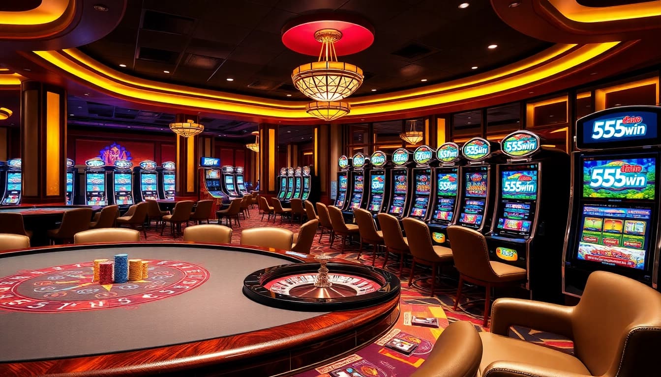 Experience thrilling gameplay at 555win casino with vibrant tables and slot machines.