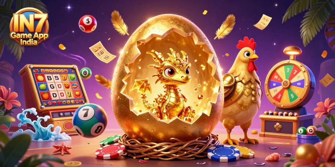 Experience the excitement with IN7 Game App India featuring a golden dragon and dynamic gaming elements.