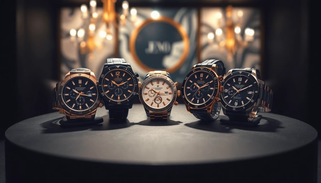 Showcasing exquisite replica watches on a pedestal under dramatic lighting.