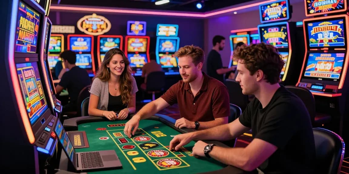 Diverse players enjoying the best online casinos experience in a vibrant gaming environment filled with colorful lights and exciting promotions.