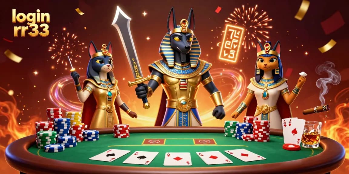 Experience the thrill of login rr33 with Anubis and gaming elements in this vibrant casino scene.