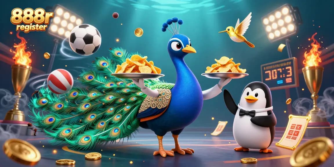 Engage with the 888r register experience featuring vibrant casino-themed elements and characters.
