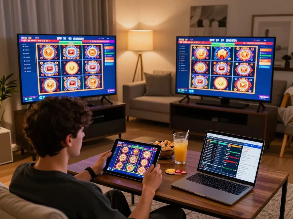 Engaging tablet experience at home with casinosscope, user playing exciting online slots