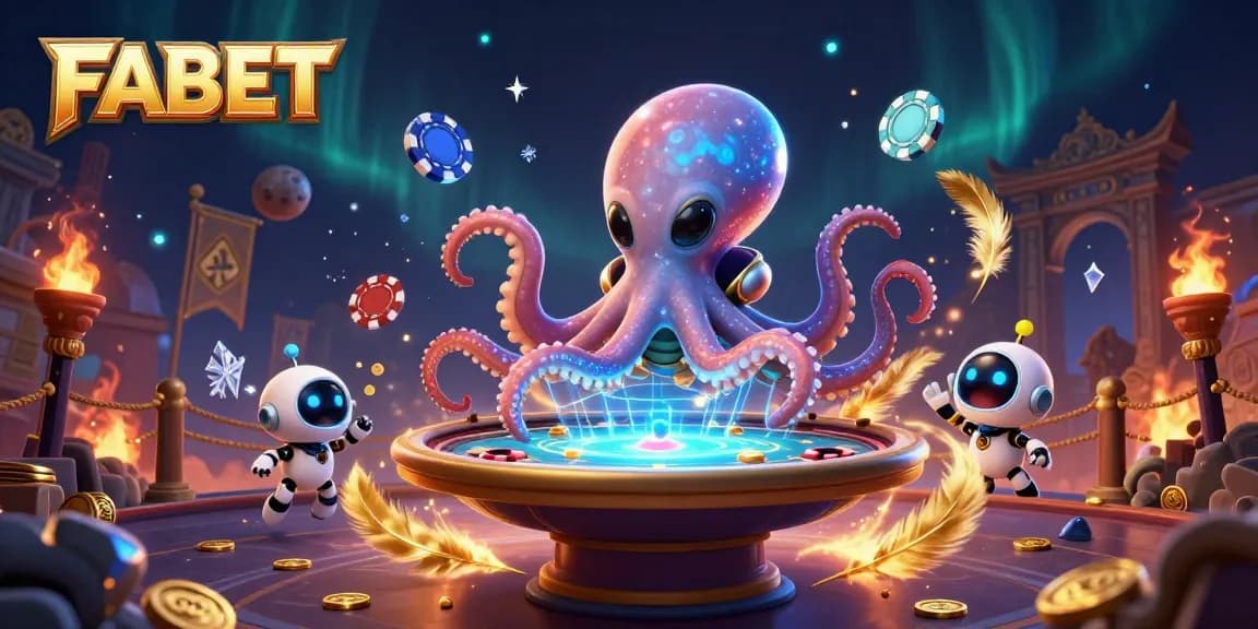 FABET delivers thrilling poker action with an octopus dealer in an engaging casino scene.