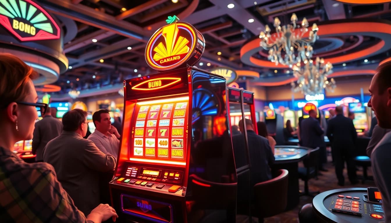 Menangkan Slot deposit 5000 dengan mesin slot berwarna cerah dan pemain yang bersemangat.