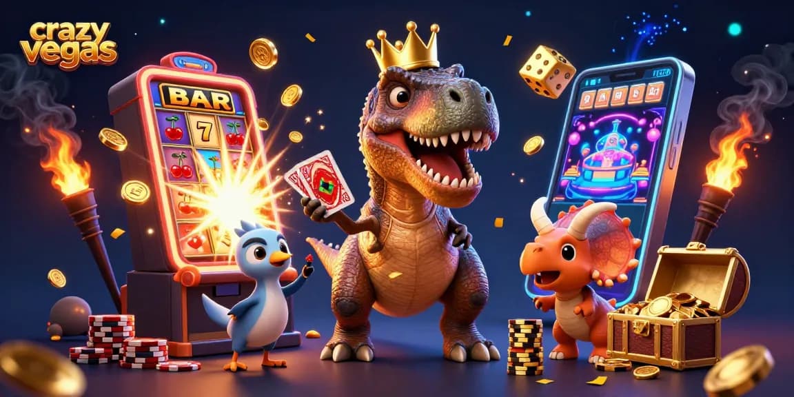 Play exciting games at crazyvegas with vibrant 3D characters enjoying casino thrills and jackpots.