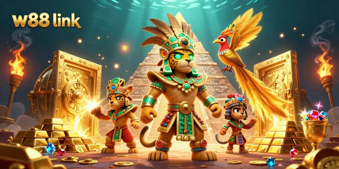 Experience thrilling wins with w88 link in this vibrant casino scene surrounded by gold and gems.