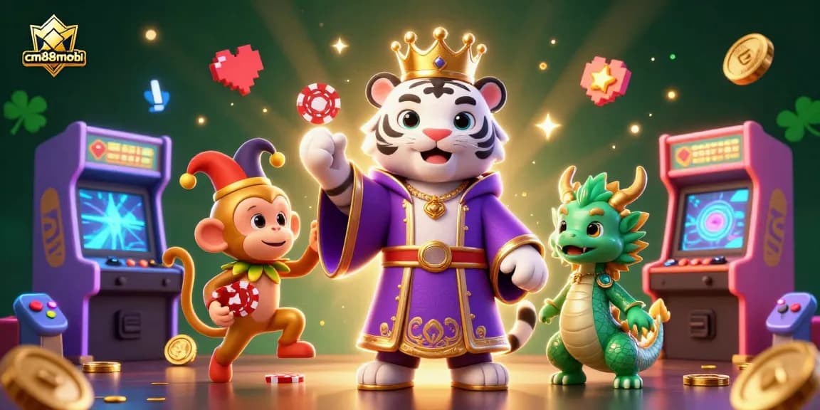 Experience winning thrills at cm88mobi with an engaging casino-themed illustration showcasing classic gaming elements.