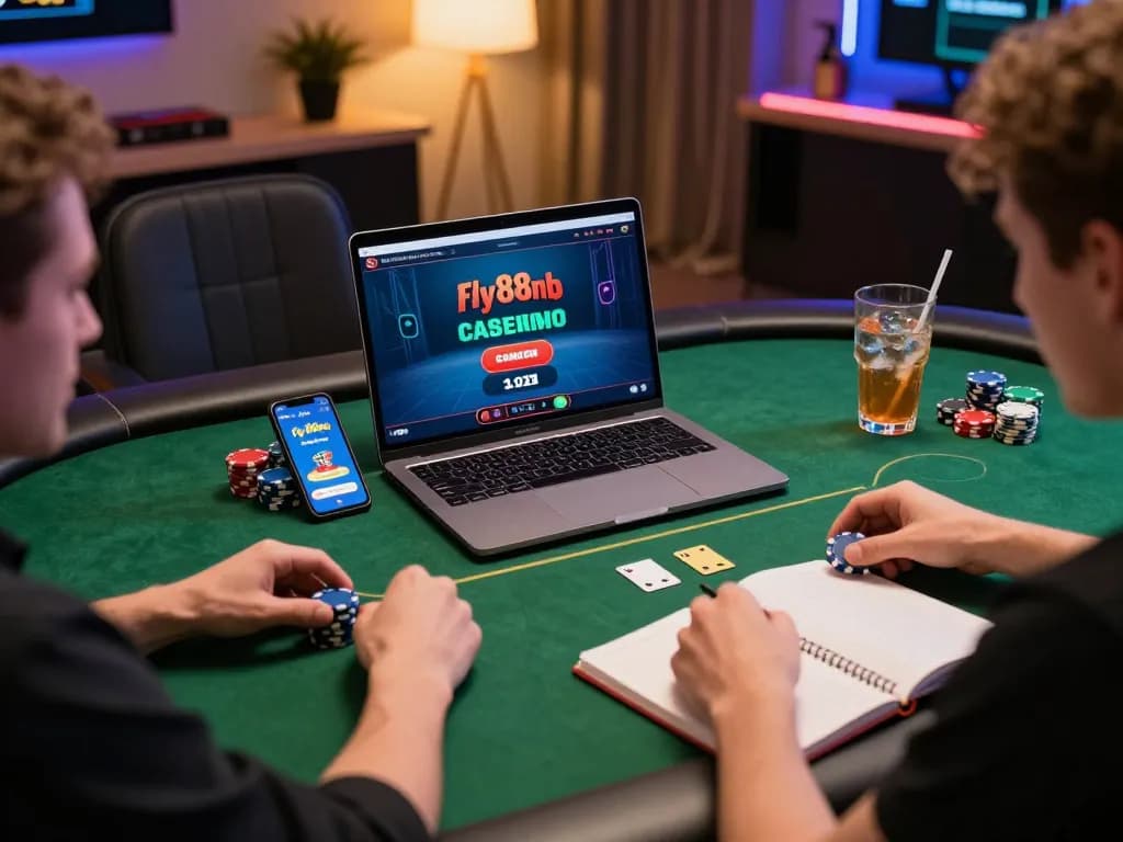 Player engaging in online poker game with fly88mb app on smartphone, showcasing strategy and excitement