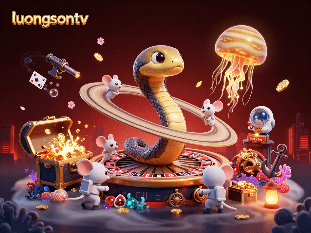 Experience thrilling gaming with luongsontv in a vibrant cosmic casino scene.