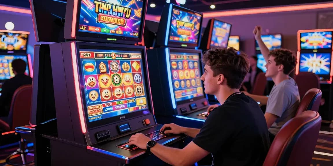 Engaging player at a digital casino exploring bonus buy slots UK with vibrant graphics and excitement.