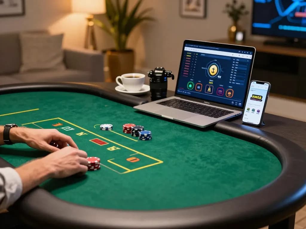 Engaging player using the MM88 app for online poker, showcasing a vibrant gaming moment.
